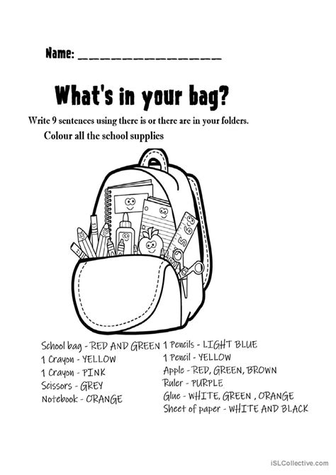 School Supplies Whats In Your Bag English Esl Worksheets Pdf And Doc