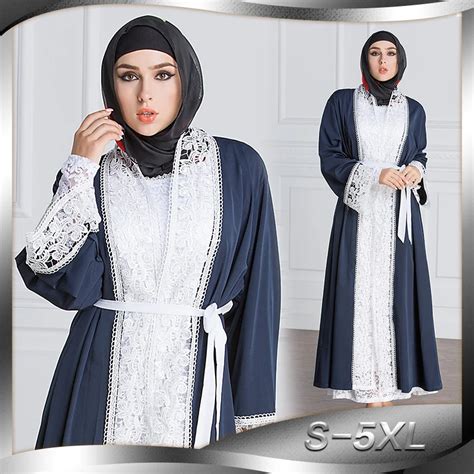 Muslim Maxi Dress Open Abaya Lace Cardigan Jubah Jilbab Long Robe Gowns