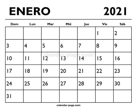 Calendario Enero 2021 Calendario Mensual 2021 Para Imprimir