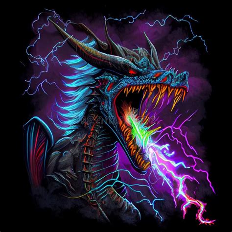 Dragon Head In Lightning Storm Ai Generative Stock Illustration
