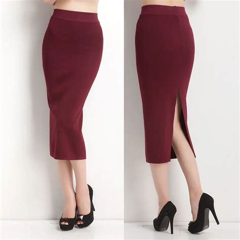 Sexy Mid Calf Skirts Elegant Women High Waist Slim Skirt Pencil Size Free 5 Colors He3187a2 In