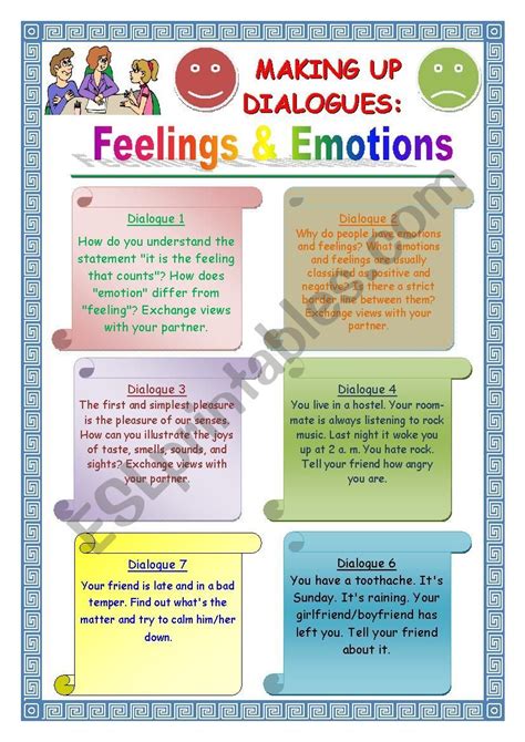 Making Up Dialogues Feelings And Emotions Esl Worksheet By Natashenka