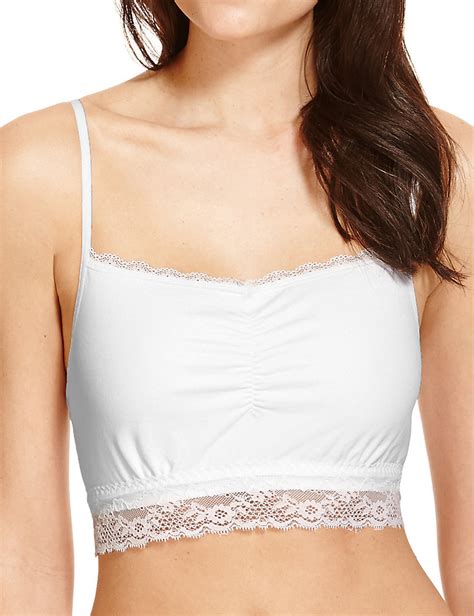 Marks And Spencer M 5 WHITE Cotton Rich Lace Secret Support Crop