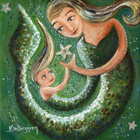 Mother Mermaid And Daughter 10x10 Inch Original Ooak Etsy