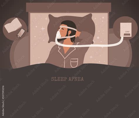 Man In Mask Sleeping With Cpap Machine Concept Of Healthy Sleeping Cpap Therapy Treatment
