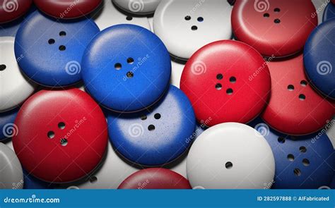 A Scene Of A Striking Assortment Of Red White And Blue Buttons Stock