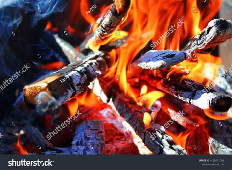 Beautiful Burning Firewood Closeup Background Texture Stock Photo