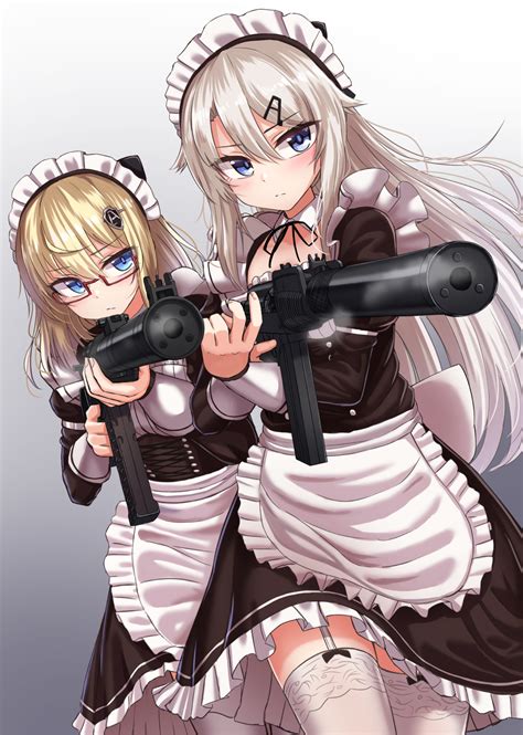 Safebooru 2girls 9a 91 9a 91 Girls Frontline Aiming Apron As Val As