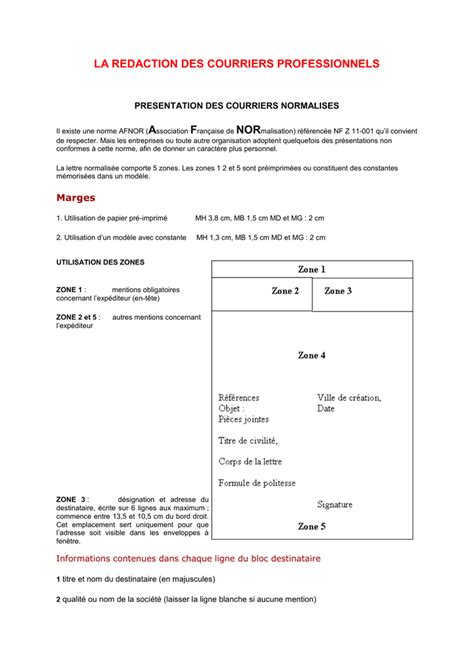 Norme afnor courrier type : exemples de modèles: Norme Afnor Lettre