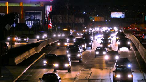 Highway Traffic Night Urban Illuminated High Angle Footage City Los