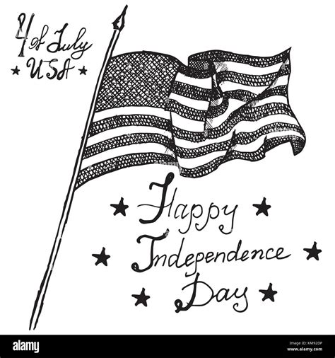 Usa Waving Flag American Symbol Forth Of July Hand Drawn Sketch