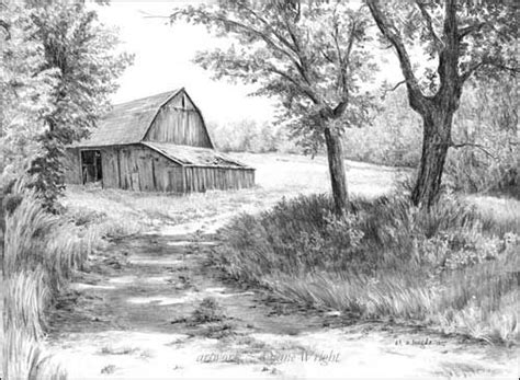 Barns Graphite Pencil Drawings By Diane Wright Landscape Pencil