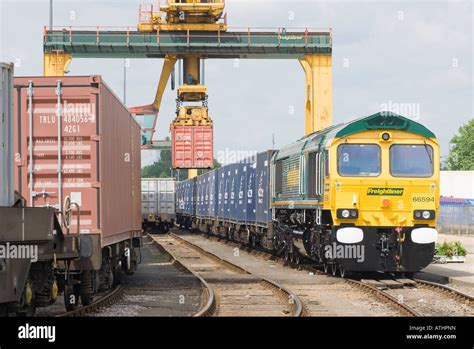 Freightliner Class 66 Locomotive With Containers At The Southampton Rail Freight Terminal