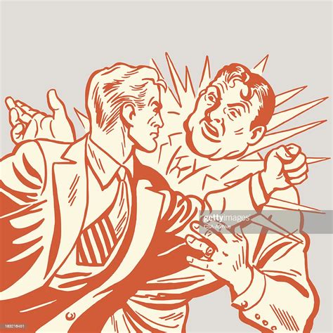 Orange Cartoon Of Two Men In Fist Fight Stockillustraties Getty Images