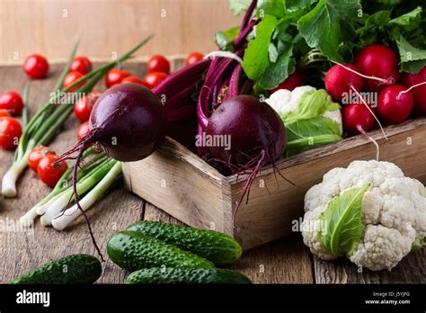 Harvest Still Life Food Composition Of Fresh Organic Vegetables