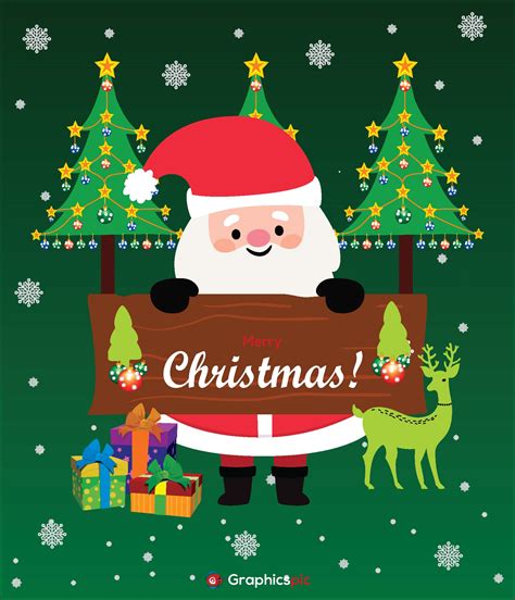 Merry Christmas With Santa Greetings Card Free Vector