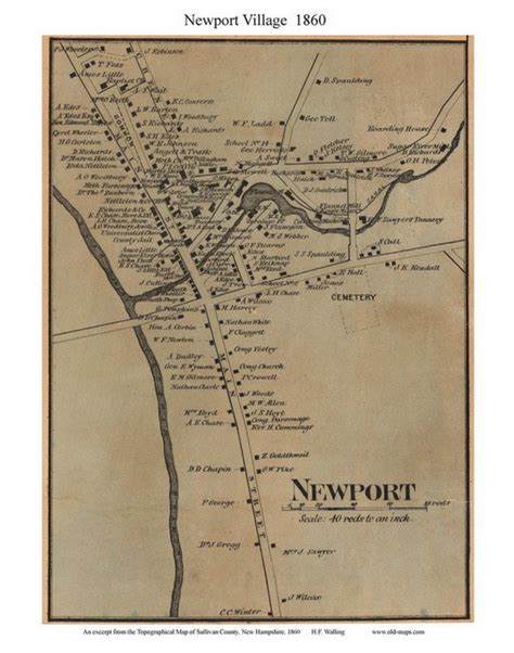 Newport Village New Hampshire 1860 Old Town Map Custom Print