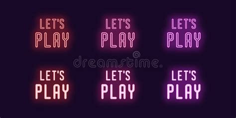 Neon Icon Set With Text Lets Play Vector Stock Vector Illustration