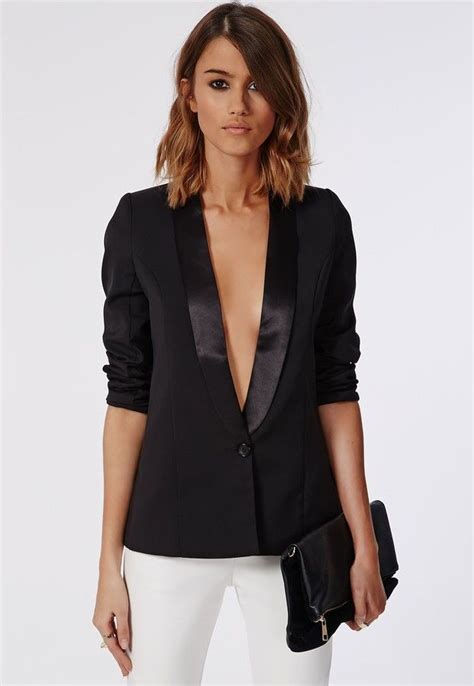 missguided satin lapel tailored blazer black fashion black blazers women clothes sale