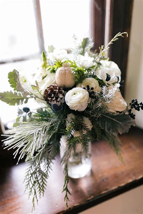 Beautiful Winter Flower Bouquet Roses White And Black Anemones