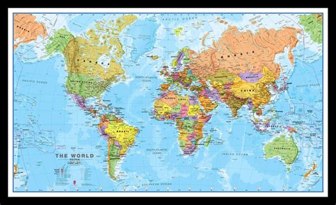 Medium World Wall Map Political Pinboard And Framed Black