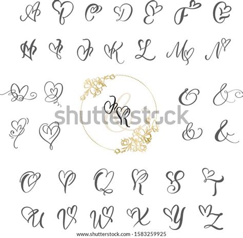 Handwritten Heart Calligraphy Monogram Alphabet Valentine Stock Vector