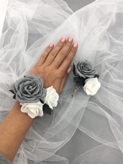 Silver Corsage Wrist Corsage Grey Wrist Corsages With Etsy Wrist