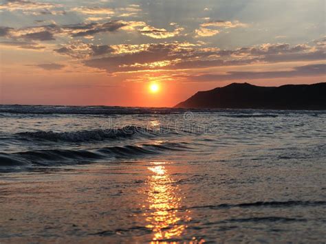 Sunset Over Adriatic Sea Inalbania Beautiful View Card Stock Photo