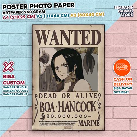 Newest Fugitive Poster Boa Hancock Foster Wanted Bounty One Piece Japanese Anime Can Custom
