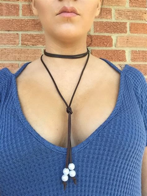 Genuine Leather Choker Lariat Tie Necklace Bohemian Leather