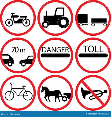 Vector Restrictive And Prohibitory Road Signs For Traffic Stock Vector