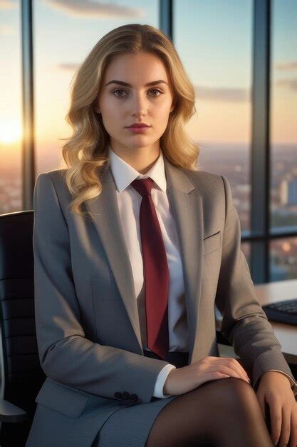 Premium Photo A Beautiful Lady In Suit Is Sitting On Chair In An Office Room At Sunrise