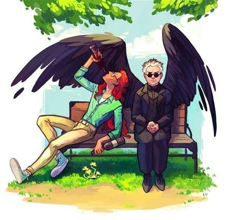 A Man And Woman Sitting On A Bench With An Angel Wings Over Their Heads