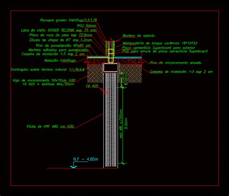 Detalle Cimentacion Con Pilotes En AutoCAD Librería CAD