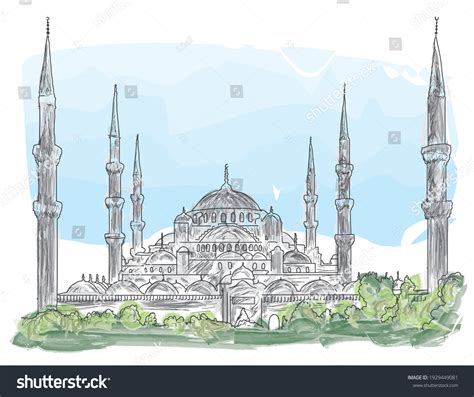 Sultanahmet Camii Blue Mosque Hand Drawing Royalty Free Stock Vector