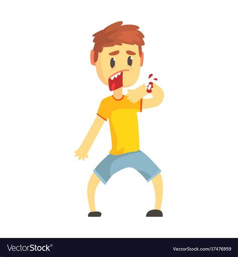 Frightened Boy With Broken Hand With Blood Cartoon