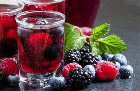 Fresh Berry Drink With Blueberries Blackberries And Raspberries Stock