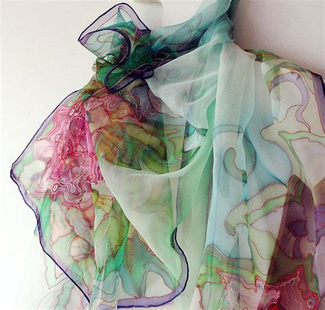 Silk Scarf Hand Painted On Chiffon Silks Hand Dyed Scarves Etsy