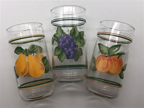 Set Of 3 Vintage Libbey Glasses Tumblers Harvest Fruit Etsy