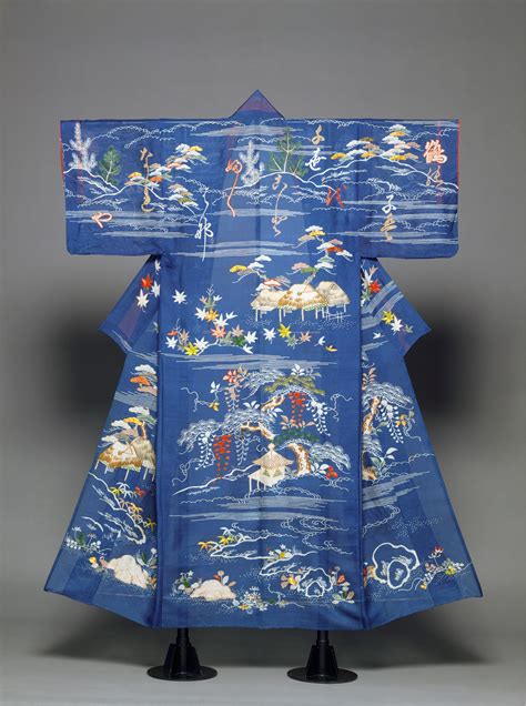 Unlined Summer Kimono Hito E With Landscape And Poem Japan Edo