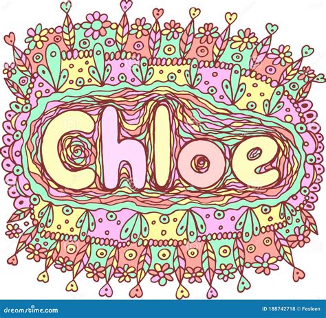 Colorful Illustration With Girl S Name Chloe Greeting Card Design Doodle Lettering Art