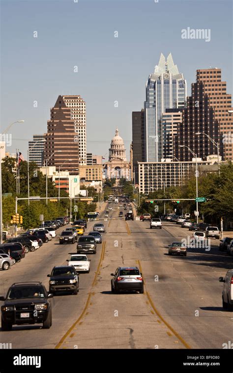 A View Up South Congress Avenue To The Texas State Capitol In Austin