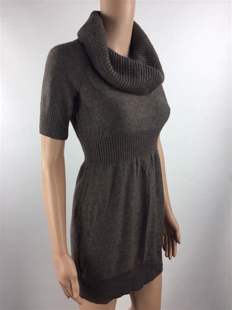 Ann Taylor Loft Cowl Neck Sweater Dress Womens Brown Merino Wool Blend