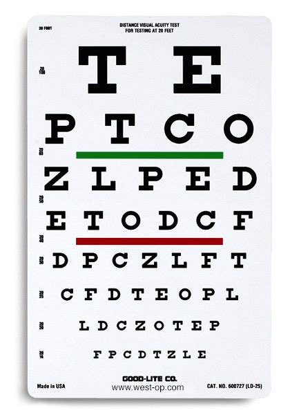 Snellen Letter Translucent 20 Eye Chart