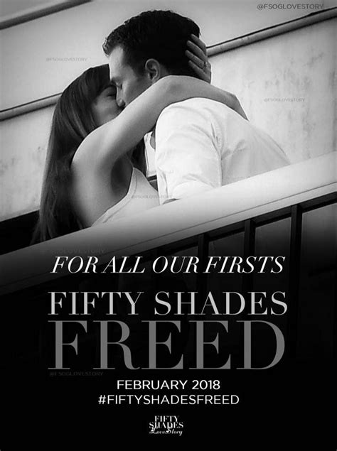 A Man And Woman Kissing In Front Of An Advertisement For Fifty Shades Freed Which Is