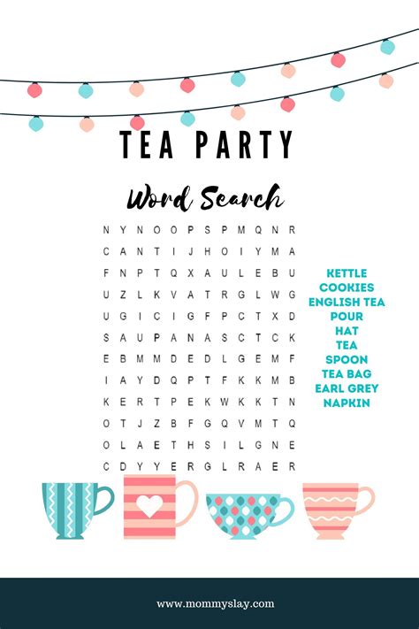 Free Printable Tea Party Word Search