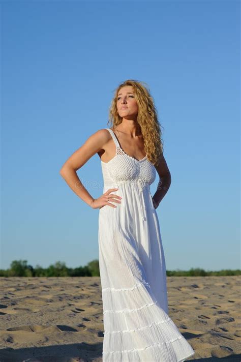 Woman In White Dress Stock Image Image Of Walk Blonde 37473113
