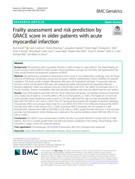 Pdf Frailty Assessment And Risk Prediction By Grace Score In Older