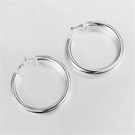 Womens 925 Sterling Silver Filled Big Round Large Hoop Sleeper Earrings