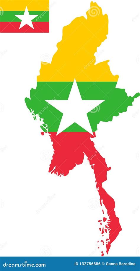 Vector Map Of Myanmar With Flag Isolated White Background Stock